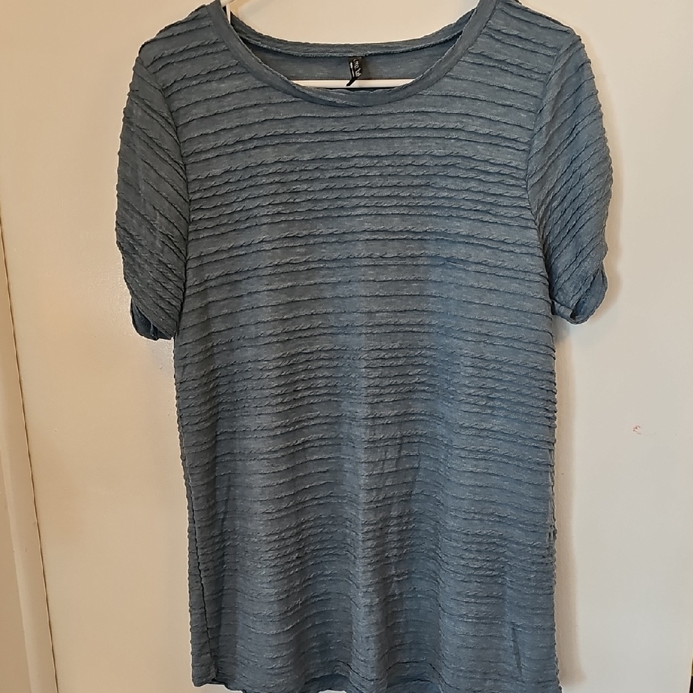 Gray and Blue Ribbed Relaxed T-Shirt
